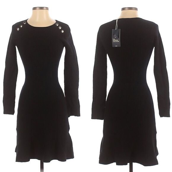 ZARA The Knitwear Collection Black Long Sleeve Buttoned Flounce Dress || SZ S - Picture 6 of 14